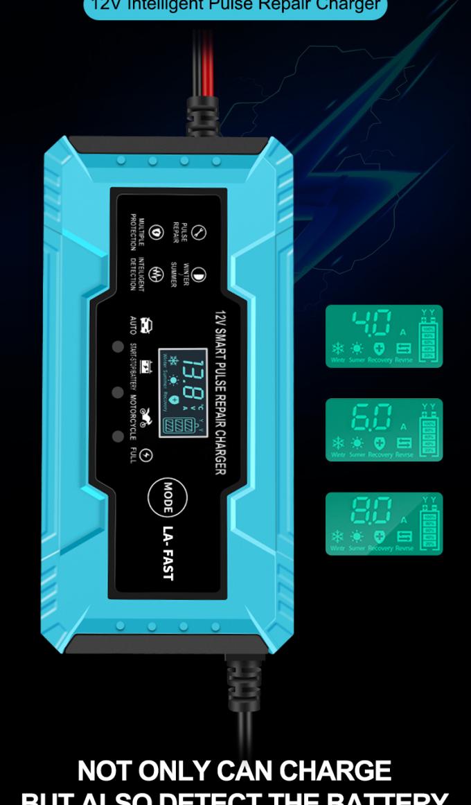 12V/24V Automatic Motorcycle Car Battery Charger 12V6A8A10A with LCD Display EU US Output 12V/24V Charging Efficiency 90% 8