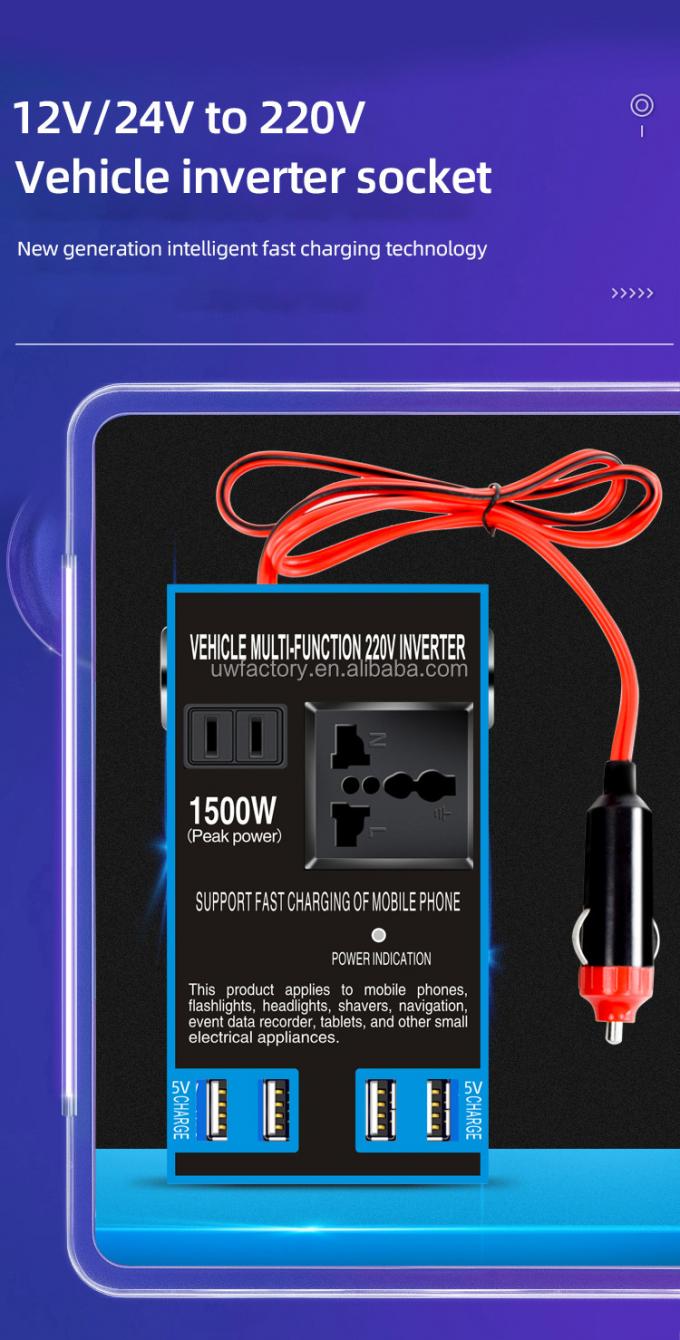 Universal Travel Charger 0.3KG Car Inverter Converter 1500W 12V/24V To 220V 50hz Plug Adapter USB Port Socket Converter 2