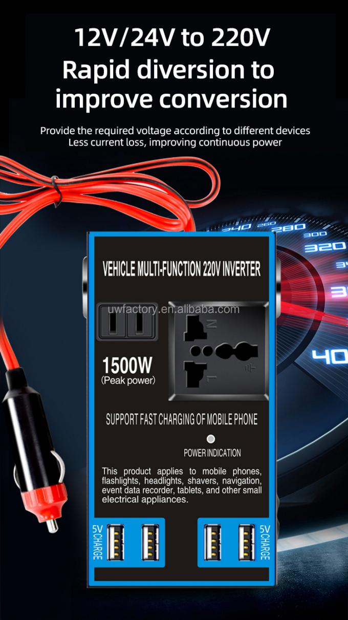 Universal Travel Charger 0.3KG Car Inverter Converter 1500W 12V/24V To 220V 50hz Plug Adapter USB Port Socket Converter 7