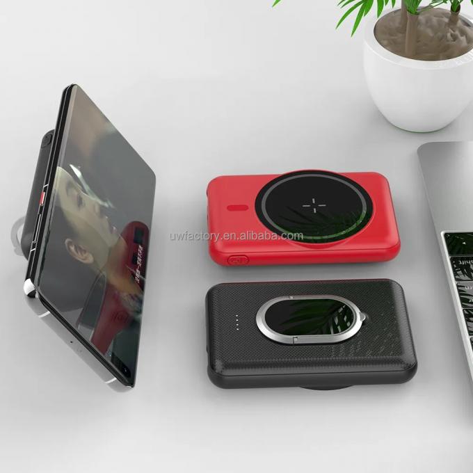 Support Solar Charging 5000mAh Magnetic Wireless Charging Ring Bracket Power Bank with TYPE-C Output 5V/9V/12V 3A 1