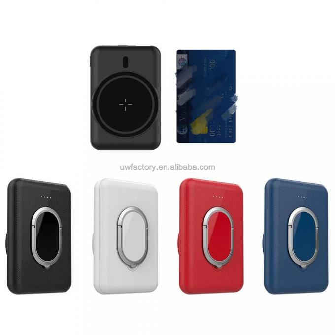 Support Solar Charging 5000mAh Magnetic Wireless Charging Ring Bracket Power Bank with TYPE-C Output 5V/9V/12V 3A 3
