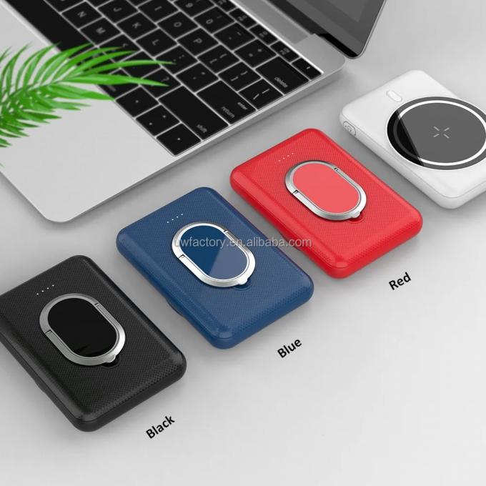 Support Solar Charging 5000mAh Magnetic Wireless Charging Ring Bracket Power Bank with TYPE-C Output 5V/9V/12V 3A 0