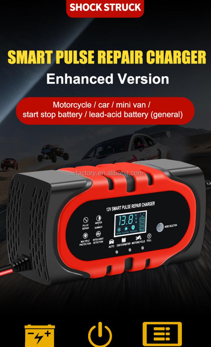 LCD Display 12V10A Rechargeable Smart Fast Car Battery Charger for Home Security System and Fast Charging Speed 0