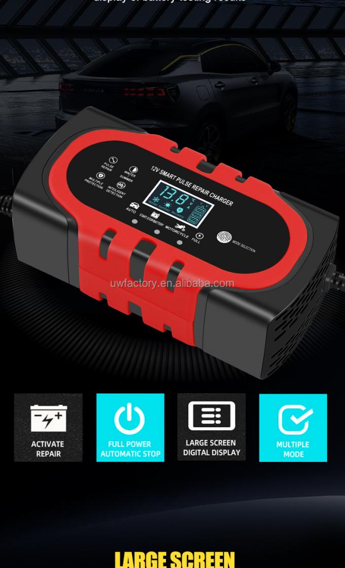 LCD Display 12V10A Rechargeable Smart Fast Car Battery Charger for Home Security System and Fast Charging Speed 6