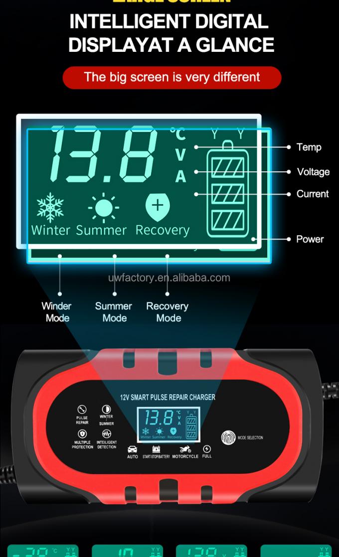 LCD Display 12V10A Rechargeable Smart Fast Car Battery Charger for Home Security System and Fast Charging Speed 7