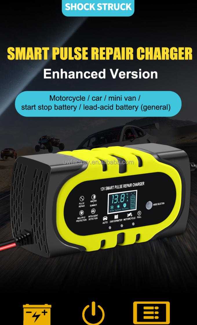 Automobile and Motorcycle LCD Display Smart Battery Charger 12V/24V Output 12A/10A/6A Charging Efficiency Universal 0