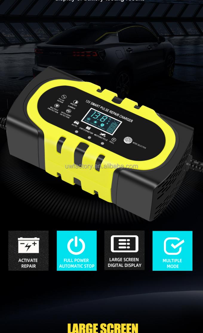 Automobile and Motorcycle LCD Display Smart Battery Charger 12V/24V Output 12A/10A/6A Charging Efficiency Universal 6