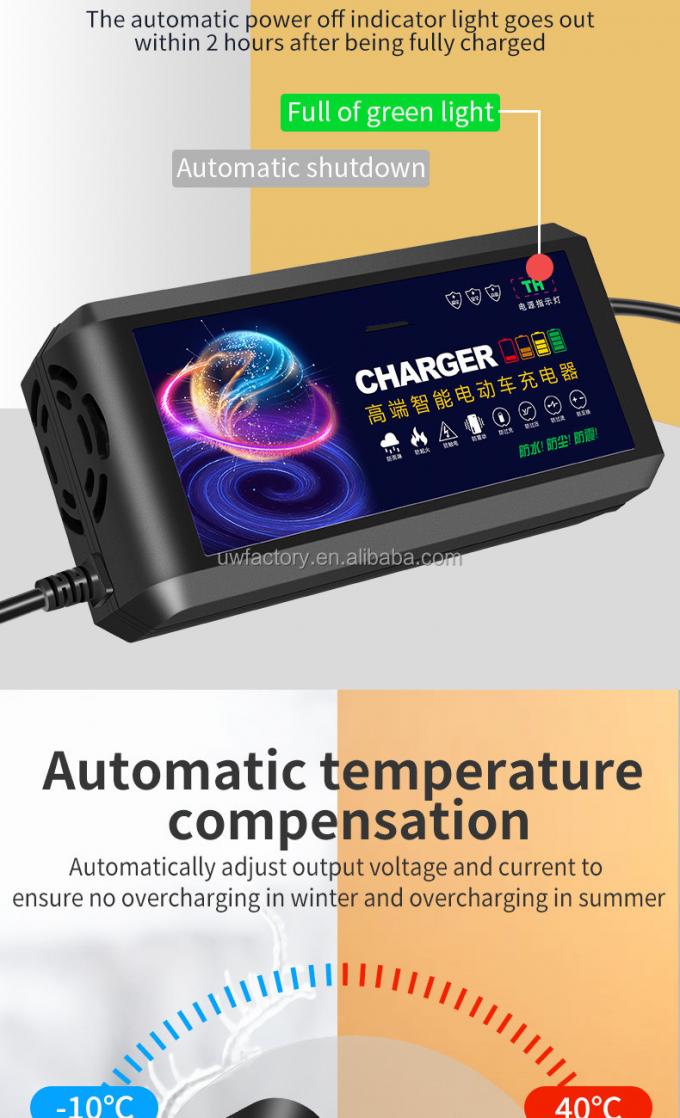 2025 Smart Electric Motorcycle 48V20AH Lead Acid Battery Charger with 93% Charging Efficiency and 12V/1.5A Output 7