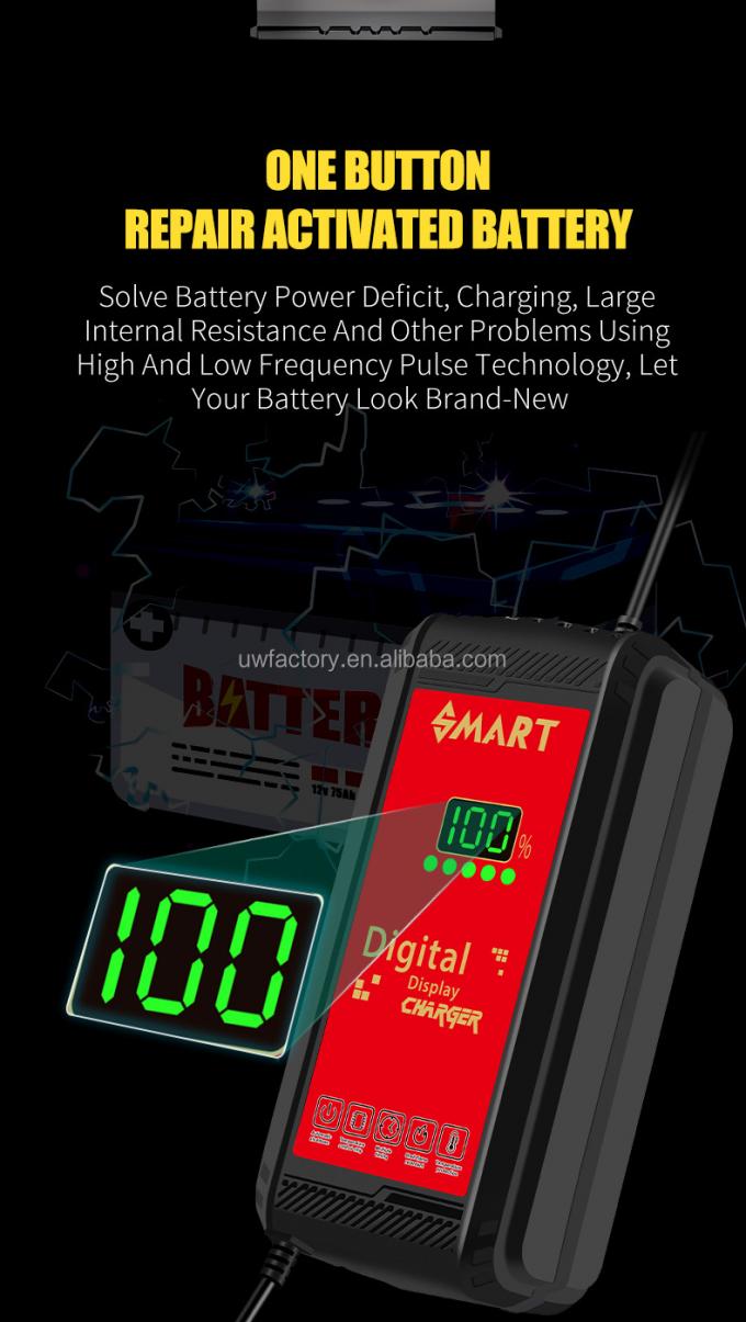 Lead Acid Battery Charger 90% Charging Efficiency 12V/1.25A Output Newest Pulse Repair with Automatic Function 7