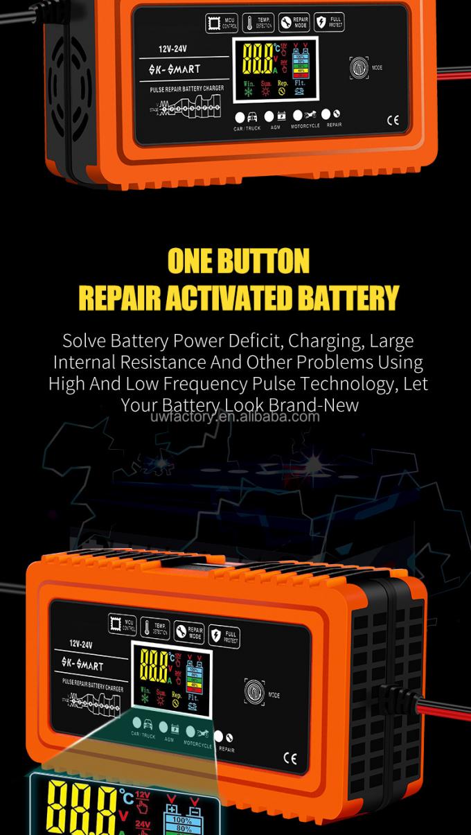 12V 12A 24V 6A Pulse Repair Lead Acid Battery Charger with Advanced Technology and ABS Material 9