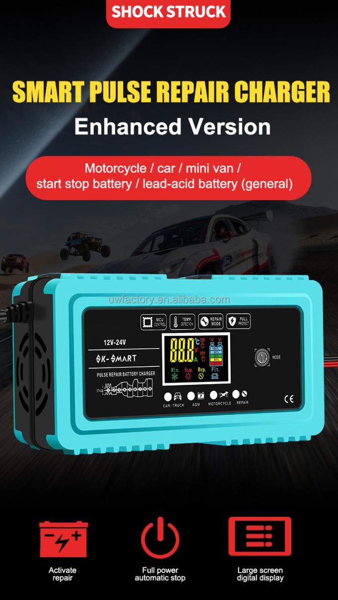 15W/10W/7.5W/5W Automatic Identification Intelligent Automatic Motorcycle 12V10A 24V5A Pulse Repair Lead Acid Battery Charger 0