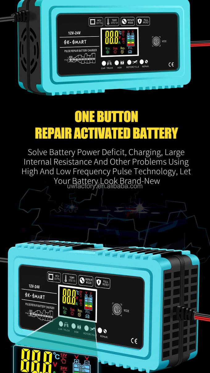 15W/10W/7.5W/5W Automatic Identification Intelligent Automatic Motorcycle 12V10A 24V5A Pulse Repair Lead Acid Battery Charger 9