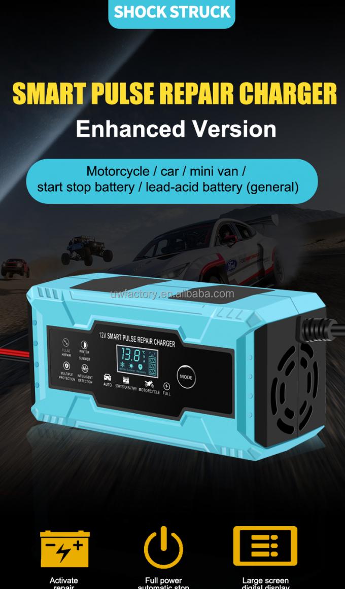 12V 110V 220V 240V 260V Lead Acid Battery Pulse Repair Charger for Car Motorcycle Overvoltage Protection and Digital Display 0