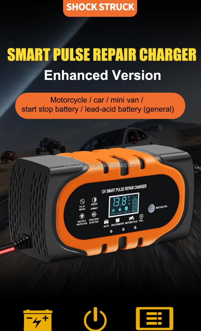 Portable LCD Display 12V/1.25A Automatic Identification Smart Fast Charge Car Battery Charger for Motorcycle Lead-Acid 0