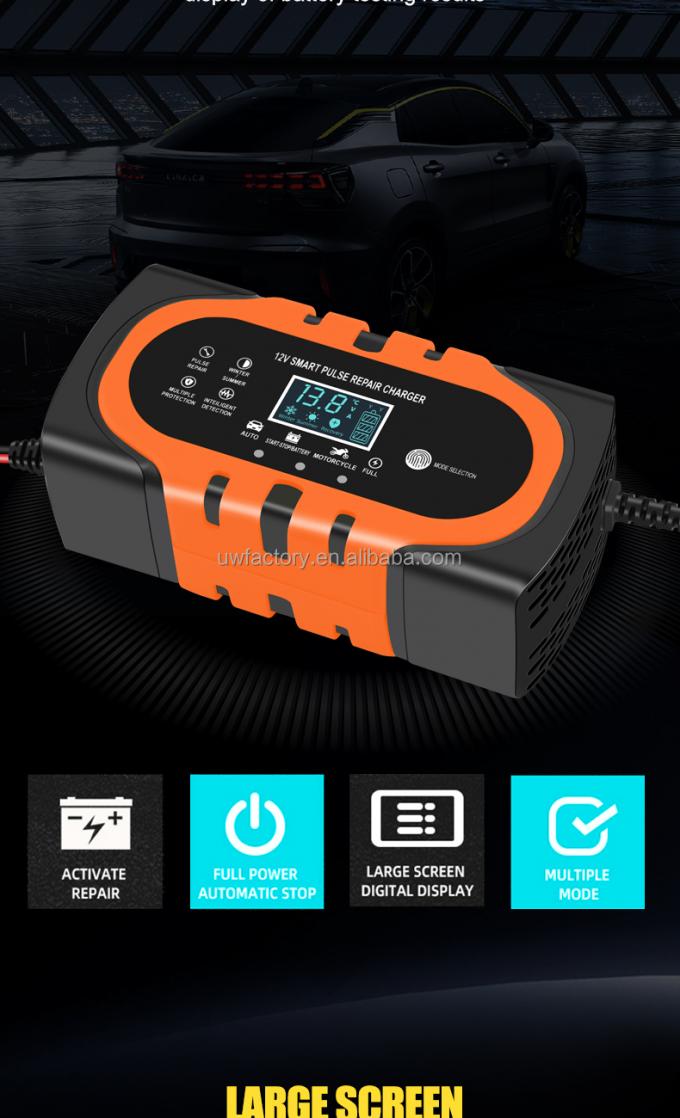 Portable LCD Display 12V/1.25A Automatic Identification Smart Fast Charge Car Battery Charger for Motorcycle Lead-Acid 6