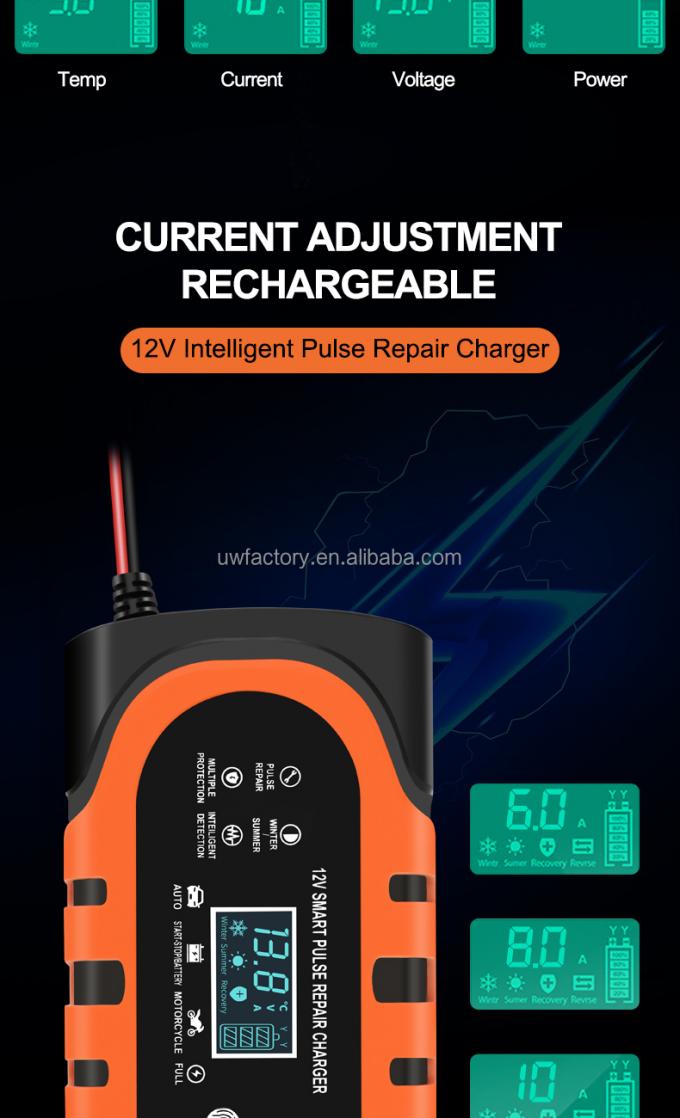 Portable LCD Display 12V/1.25A Automatic Identification Smart Fast Charge Car Battery Charger for Motorcycle Lead-Acid 8