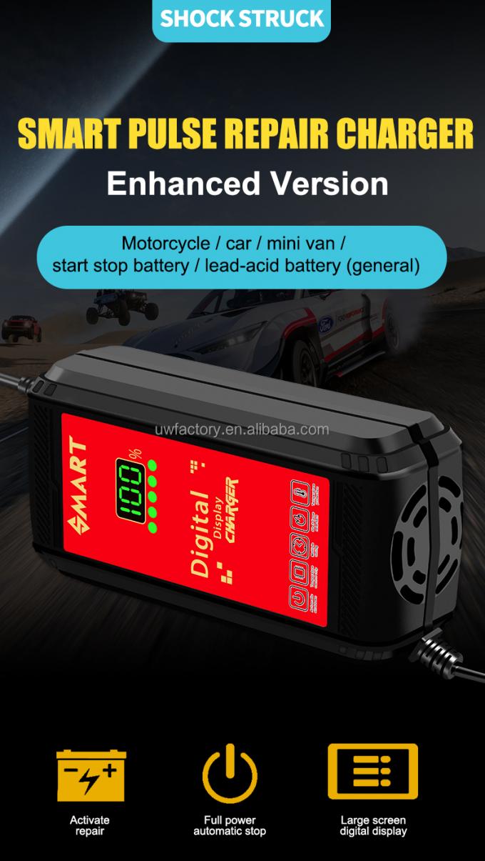 OEM/ODM Acceptable Private Mold Intelligent 12v 6A Smart Charging Car Motorcycle Battery Charger with Digital LCD Display 0