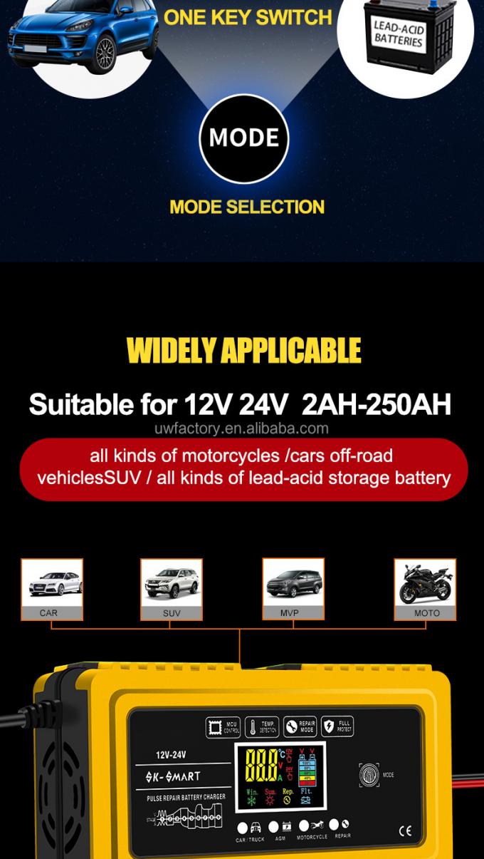 SCP Function 9-Stage Deep-Cycle Lead Acid Battery Charger Automatic 12V10A 24V5a Rechargeable Battery Charger for Home 3