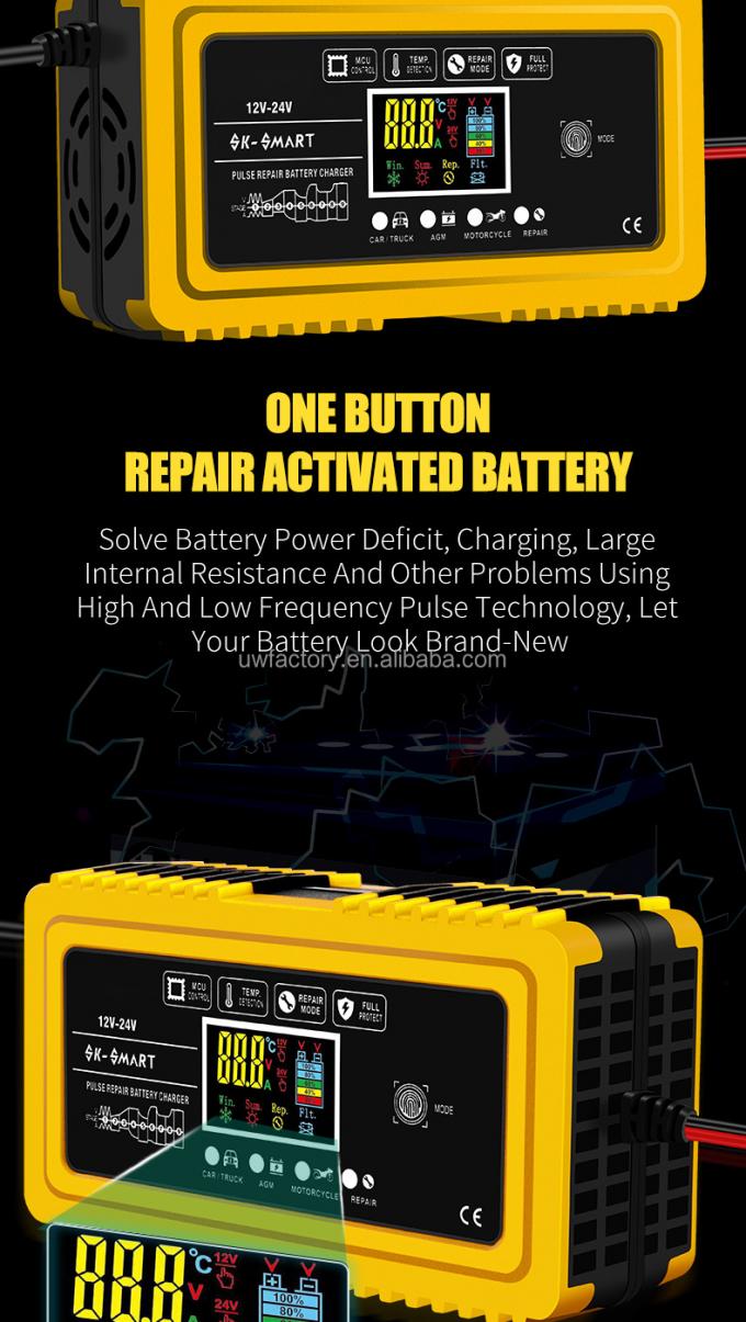 SCP Function 9-Stage Deep-Cycle Lead Acid Battery Charger Automatic 12V10A 24V5a Rechargeable Battery Charger for Home 9