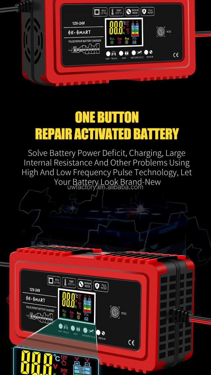 Motorcycle / Scooter Automatic Cutoff 12V10A 24V5A Smart Solar Car Lead-Acid Battery Charger with LCD Display 9