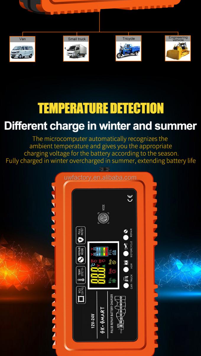 12V 24V 10A Output Power Automatic Smart Car Motorcycle Truck Tricycle Battery Charger for Dry Cell Water/Lead-Acid Battery 4