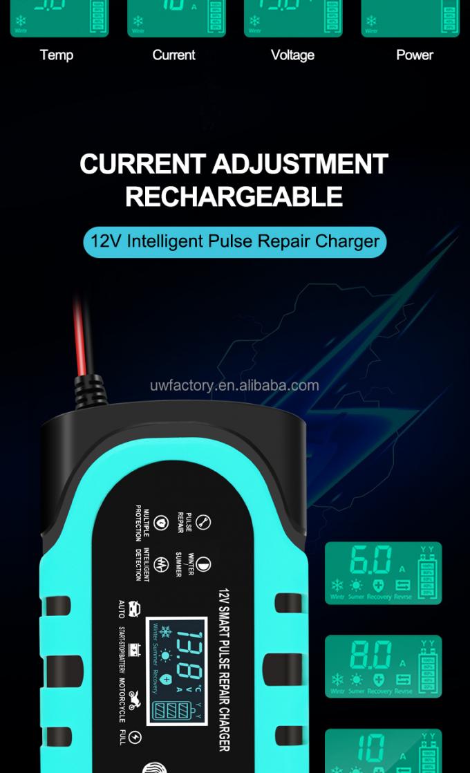 90% Charging Efficiency LCD Display 12V10a 20a Smart Battery Charger for Universal Automobile and Motorcycle 8