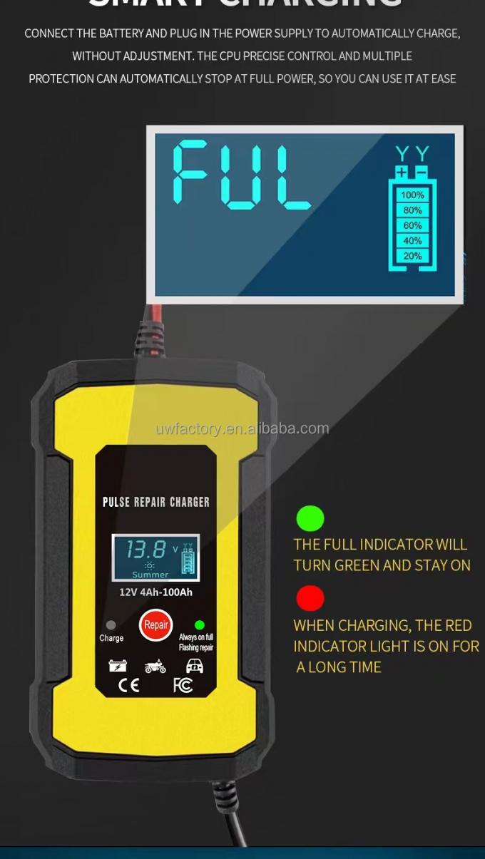 FCP 12V 6A Rechargeable Smart Fast Car Auto Lead-Acid Battery Charger with LCD Display 4