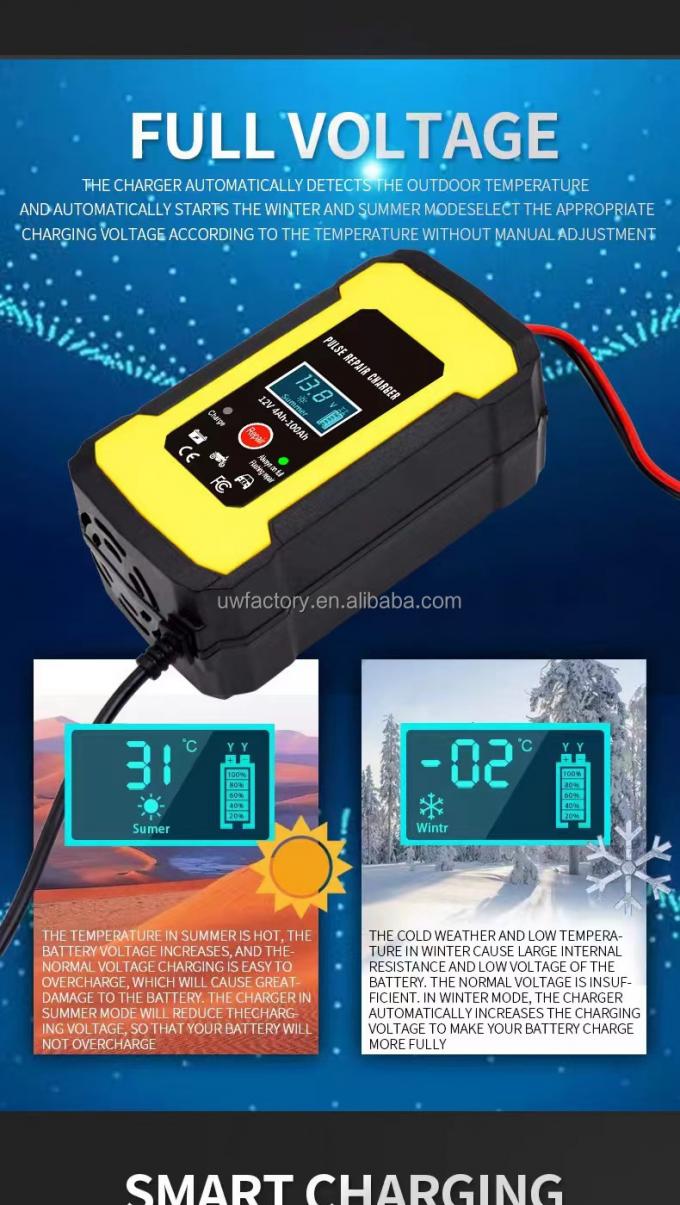 FCP 12V 6A Rechargeable Smart Fast Car Auto Lead-Acid Battery Charger with LCD Display 3