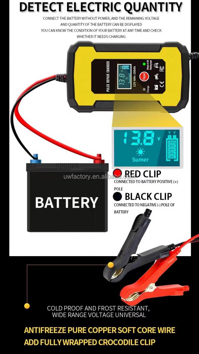 FCP 12V 6A Rechargeable Smart Fast Car Auto Lead-Acid Battery Charger with LCD Display 5