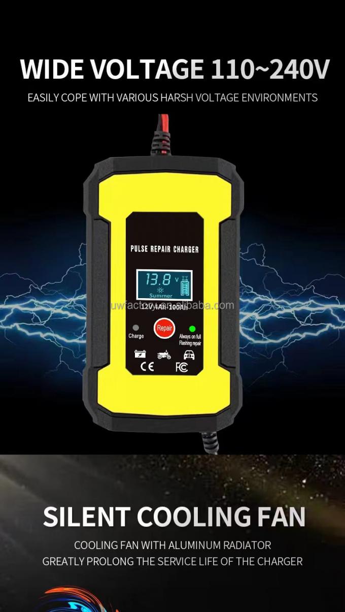 FCP 12V 6A Rechargeable Smart Fast Car Auto Lead-Acid Battery Charger with LCD Display 6