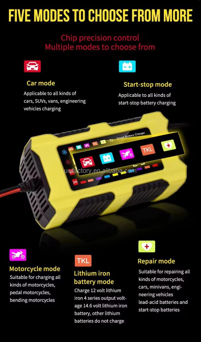 12V/10A Input 12V/2A Output Color Touch Screen Car Battery Charger for Lead-Acid and Lithium Ion Batteries Large Screen 5