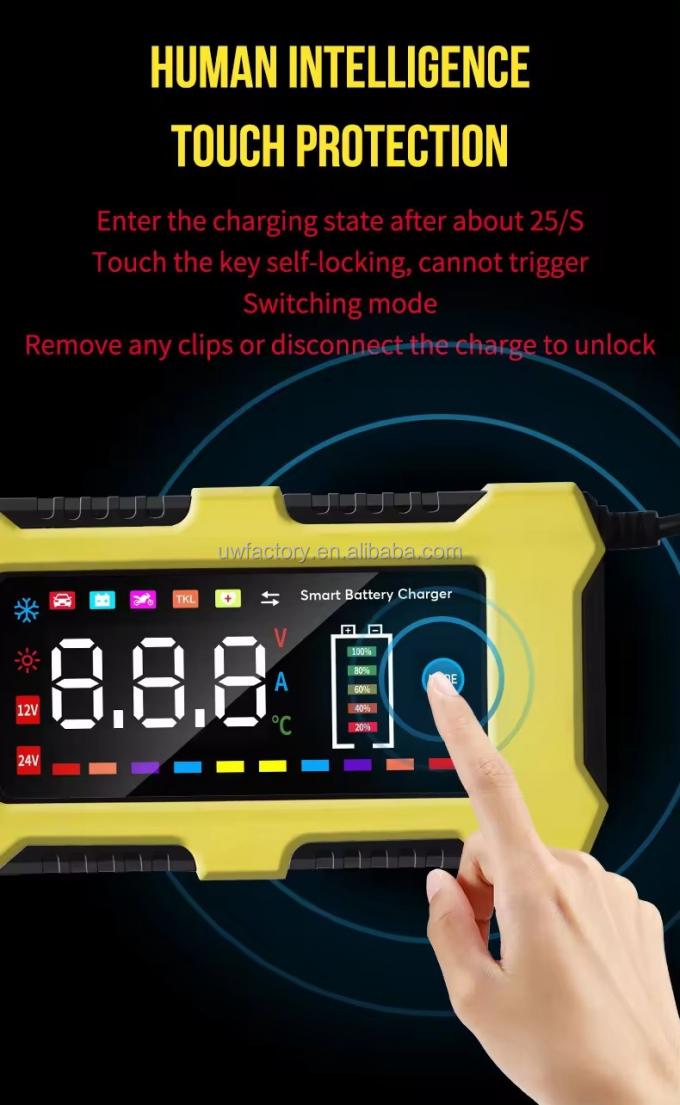12V/10A Input 12V/2A Output Color Touch Screen Car Battery Charger for Lead-Acid and Lithium Ion Batteries Large Screen 6