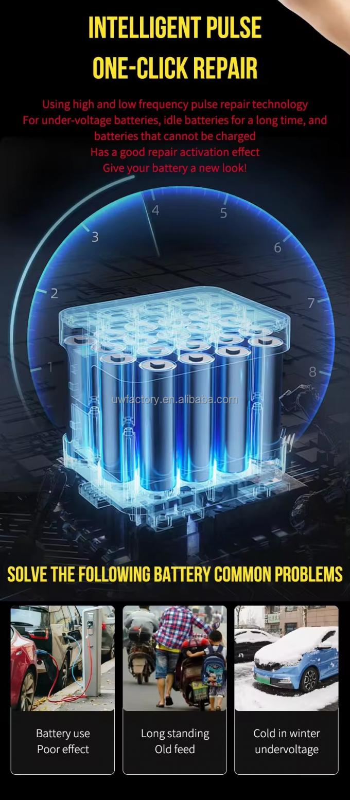 12V/10A Input 12V/2A Output Color Touch Screen Car Battery Charger for Lead-Acid and Lithium Ion Batteries Large Screen 7