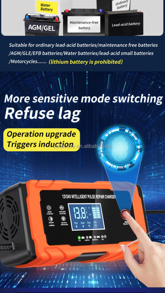 Private Mold 12V 10A/24V 5A Full Automatic Car Battery Charger 7-Stage Smart Fast Charging Pulse Repair for AGM GEL WET Lead Acid Big Display 3
