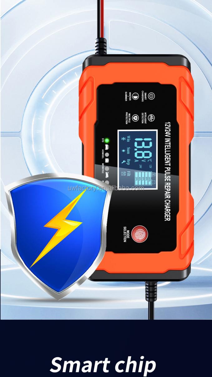 Private Mold 12V 10A/24V 5A Full Automatic Car Battery Charger 7-Stage Smart Fast Charging Pulse Repair for AGM GEL WET Lead Acid Big Display 8