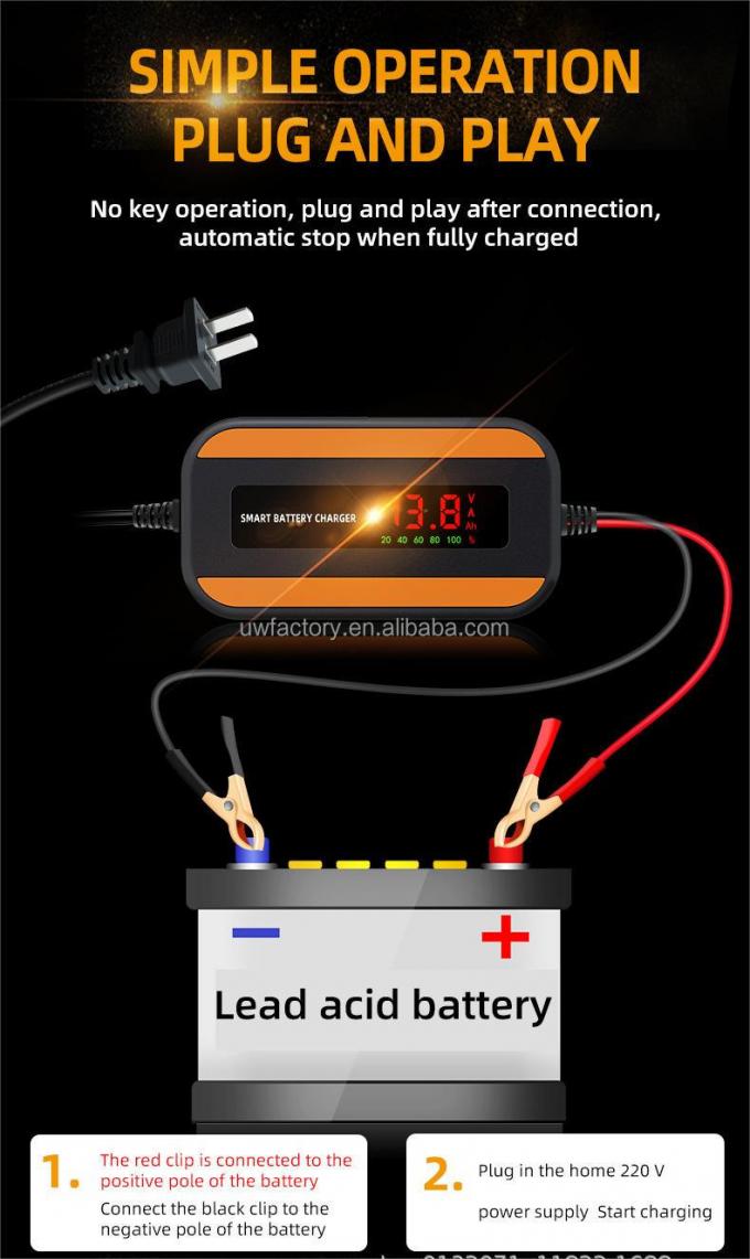 90% Charging Efficiency 12V 2A 3A 4A Car Battery Charger with Intelligent Smart Sealed Lead Acid Battery and Current Protection 5