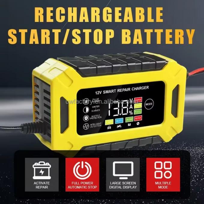 FCP 4ah-100ah Battery Pulse Repair Maintainer Trickle Charger with 7 Stages CC CV Smart LCD Display Output 12V/24V 2