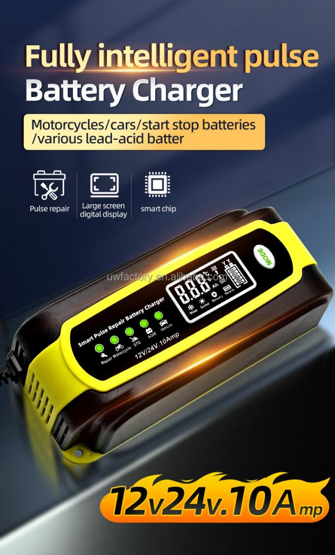 Universal Portable Automatic LCD Smart Pulse Repair Trickle Car Battery Charger 12V 24V for GEL AGM Lead Acid Battery Charging 0