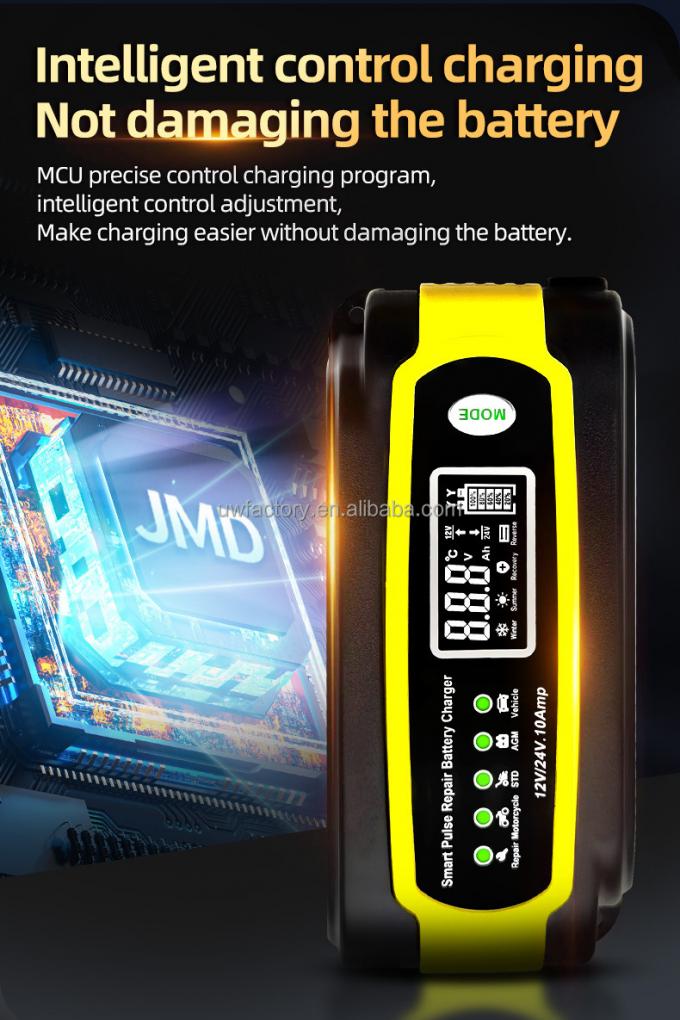 Universal Portable Automatic LCD Smart Pulse Repair Trickle Car Battery Charger 12V 24V for GEL AGM Lead Acid Battery Charging 6