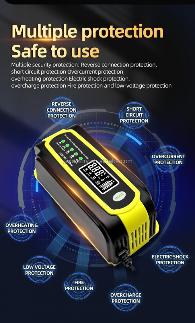 Universal Portable Automatic LCD Smart Pulse Repair Trickle Car Battery Charger 12V 24V for GEL AGM Lead Acid Battery Charging 9