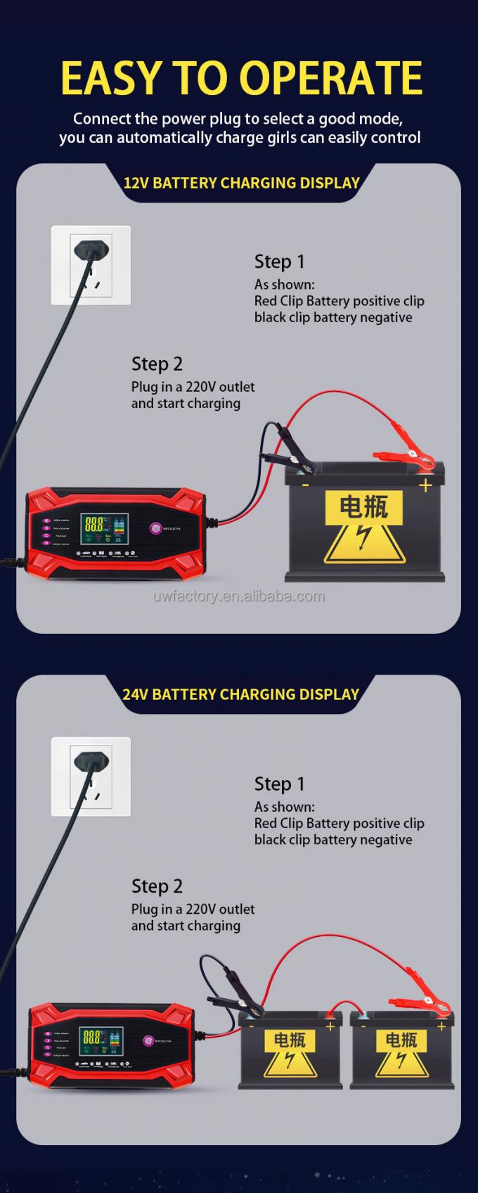 12V/2A Full Self Stop Smart Battery Charger 10A 24V 5A Universal Automatic Pulse Repair Trickle for Lead Acid Batteries 8